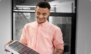 Person comparing solar panel options